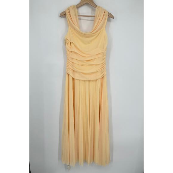 Abercrombie & Fitch Giselle Mesh Maxi Dress Ruched Off The Shoulder Formal Gown - Picture 5 of 11